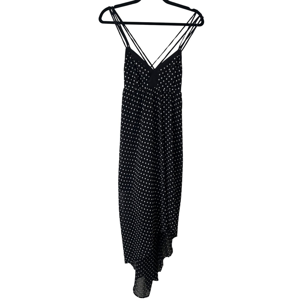 BCBGeneration Black White Polka Dot High-Low Strappy Midi Dress XS